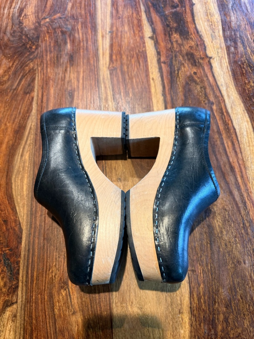 Swedish Hasbeens Black Leather Mules